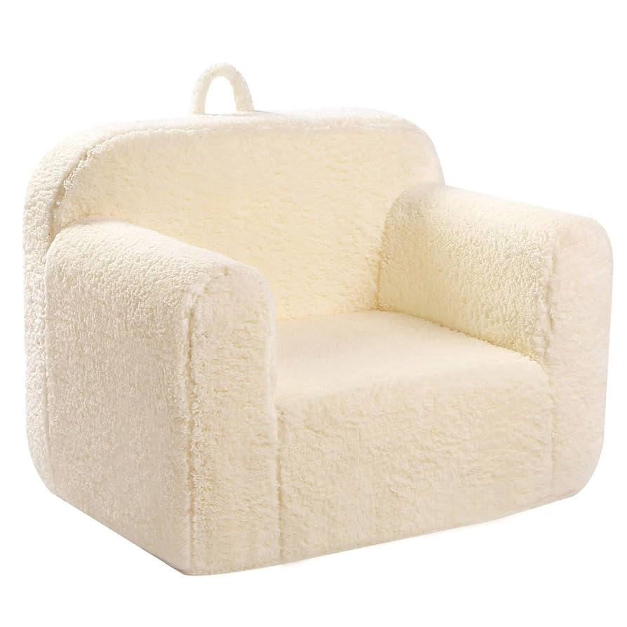 Kids Snuggly-Soft Sherpa Chair, Cuddly Toddler Foam Chair for Boys and Girls, Cream | Amazon (US)