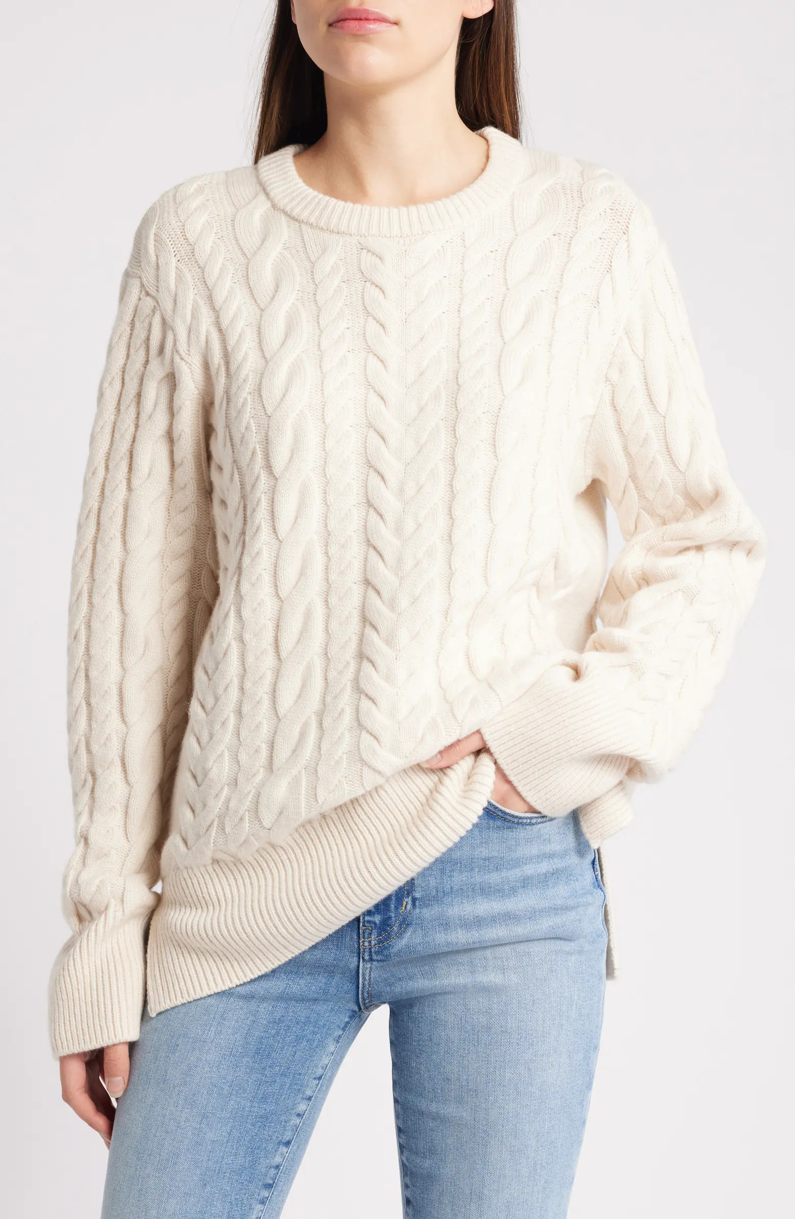 Oversize Cable Stitch Wool & Cashmere Sweater | Nordstrom Rack