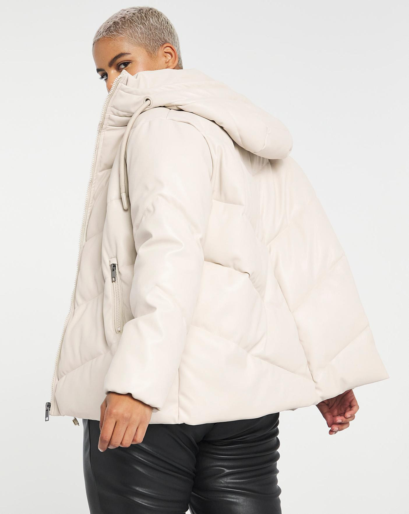 Ecru PU Padded Coat | Simply Be (UK)