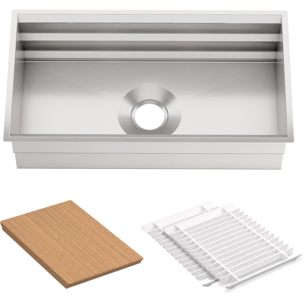 KOHLER Prolific Workstation Undermount Stainless Steel 33 in. Single Bowl Kitchen Sink Kit with A... | The Home Depot