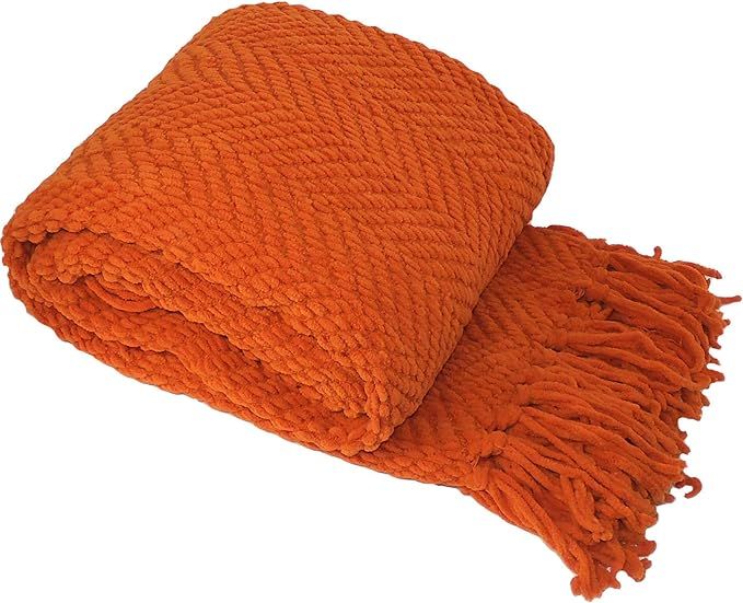Home Soft Things Orange Throw Blanket Knitted Tweed Throw 50'' x 60'', Burnt Orange, Soft Cozy Wa... | Amazon (US)