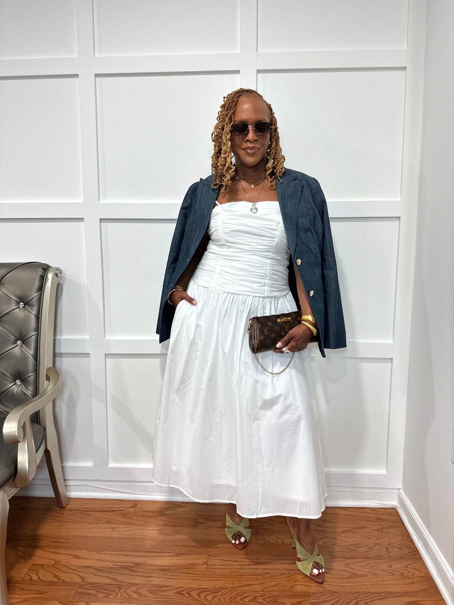 Denim blazer and white dress for a casual chic spring outfit ready for brunch and a day out with the family 

#LTKootd #LTKOver40 #LTKdayinmylife