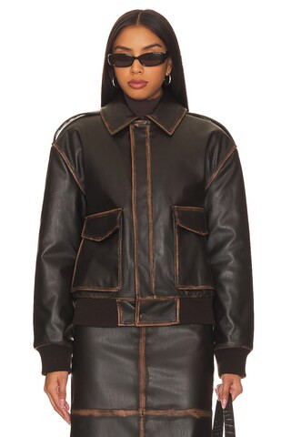 L'Academie Bo Faux Leather Jacket in Brown from Revolve.com | Revolve Clothing (Global)