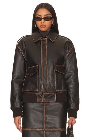 L'Academie Bo Faux Leather Jacket in Brown from Revolve.com | Revolve Clothing (Global)