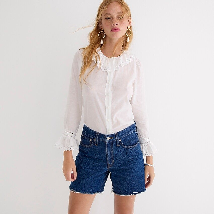 Embroidered ruffle-collar top with eyelet | J.Crew US