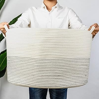 INDRESSME XXXLarge Cotton Rope Basket 21.7" x 21.7" x 13.8" Woven Baby Laundry Basket for Blanket... | Amazon (US)