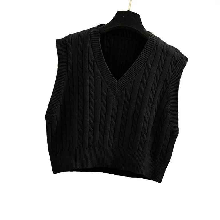 Ybenlow Women's V-Neck Knit Sweater Sleeveless Crop Knit Vest | Walmart (US)