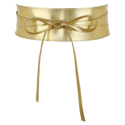 INSPIRE CHIC Women's Faux Leather Bowknot Wrap Around Wide Waistband Obi Belts 1 Pc Gold One Size | Target