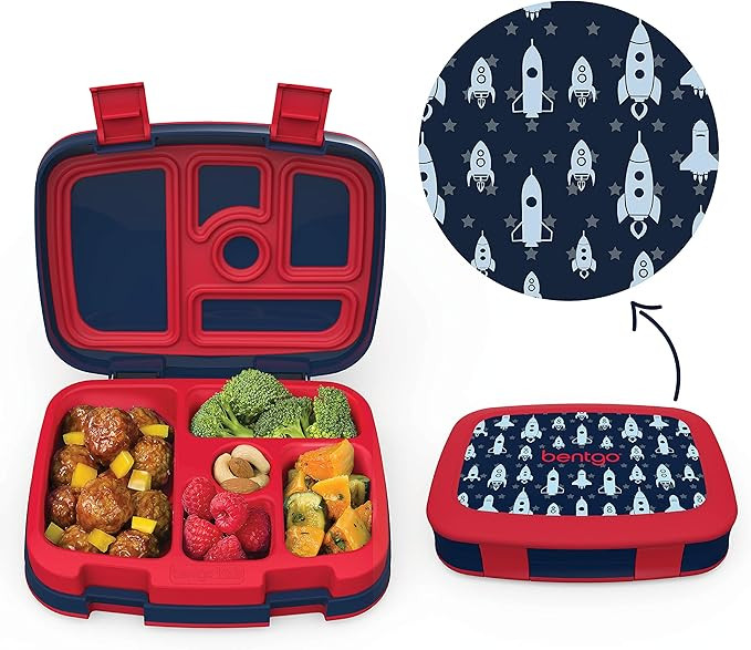 Bentgo Kids Prints (Space Rockets) - Leak-Proof, 5-Compartment Bento-Style Kids Lunch Box - Ideal... | Amazon (US)