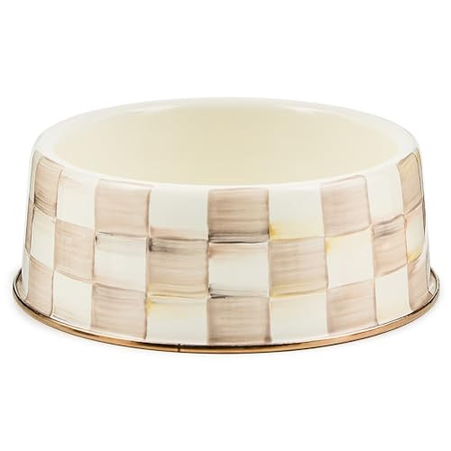 MACKENZIE-CHILDS Enamel Pet Bowl, Cute Cat and Dog Bowl for Food and Water, Large, Brown-and-White Mocha Check | Amazon (US)