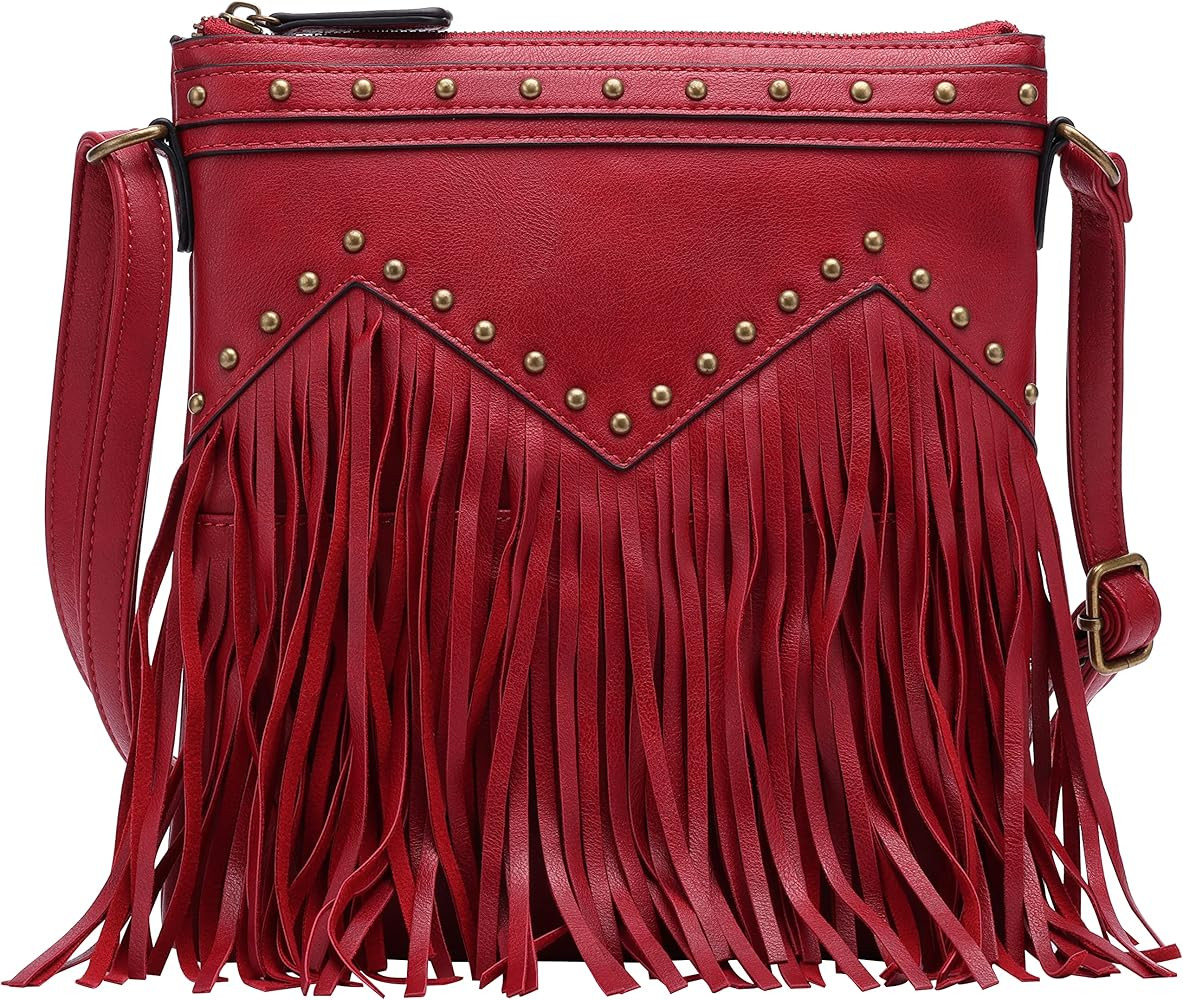 B BRENTANO Vegan Fringed Crossbody Bag with Studs | Amazon (US)