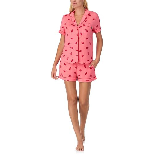 kate spade new york Pajamas for Women 2 Piece Set Comfy Classic Short Sleeve Notch Collar Button Top & Shorts, Pink Kisses, Large | Amazon (US)