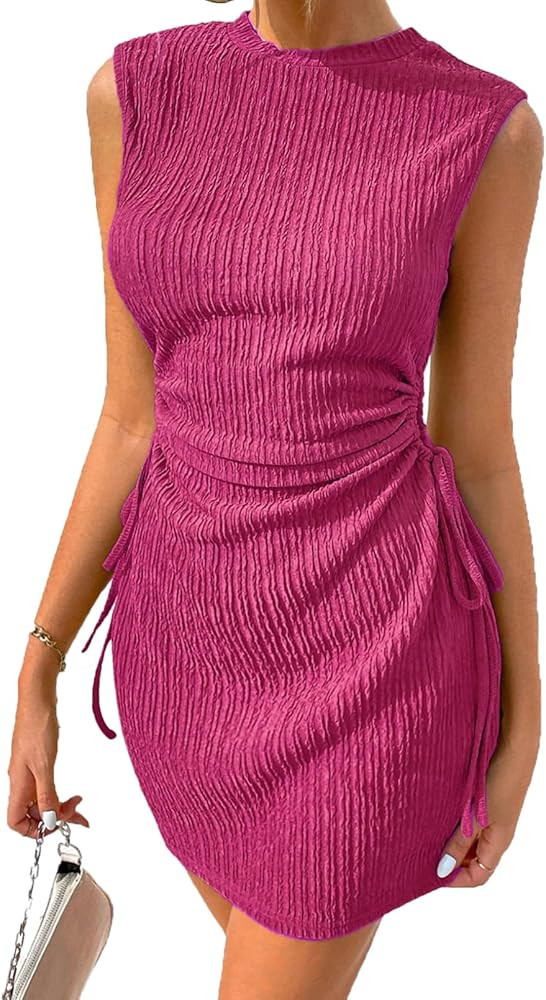 Acelitt Women's Summer Dresses 2026 Beach Casual Crewneck Loose Sundress Ribbed Cut Out Mini Dres... | Amazon (US)