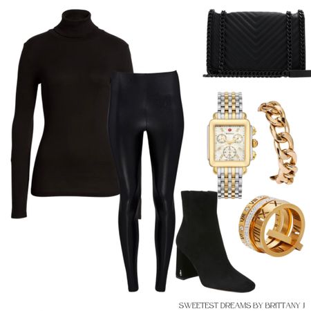 All black outfit with gold accessories 

#LTKunder50 #LTKHoliday #LTKSeasonal