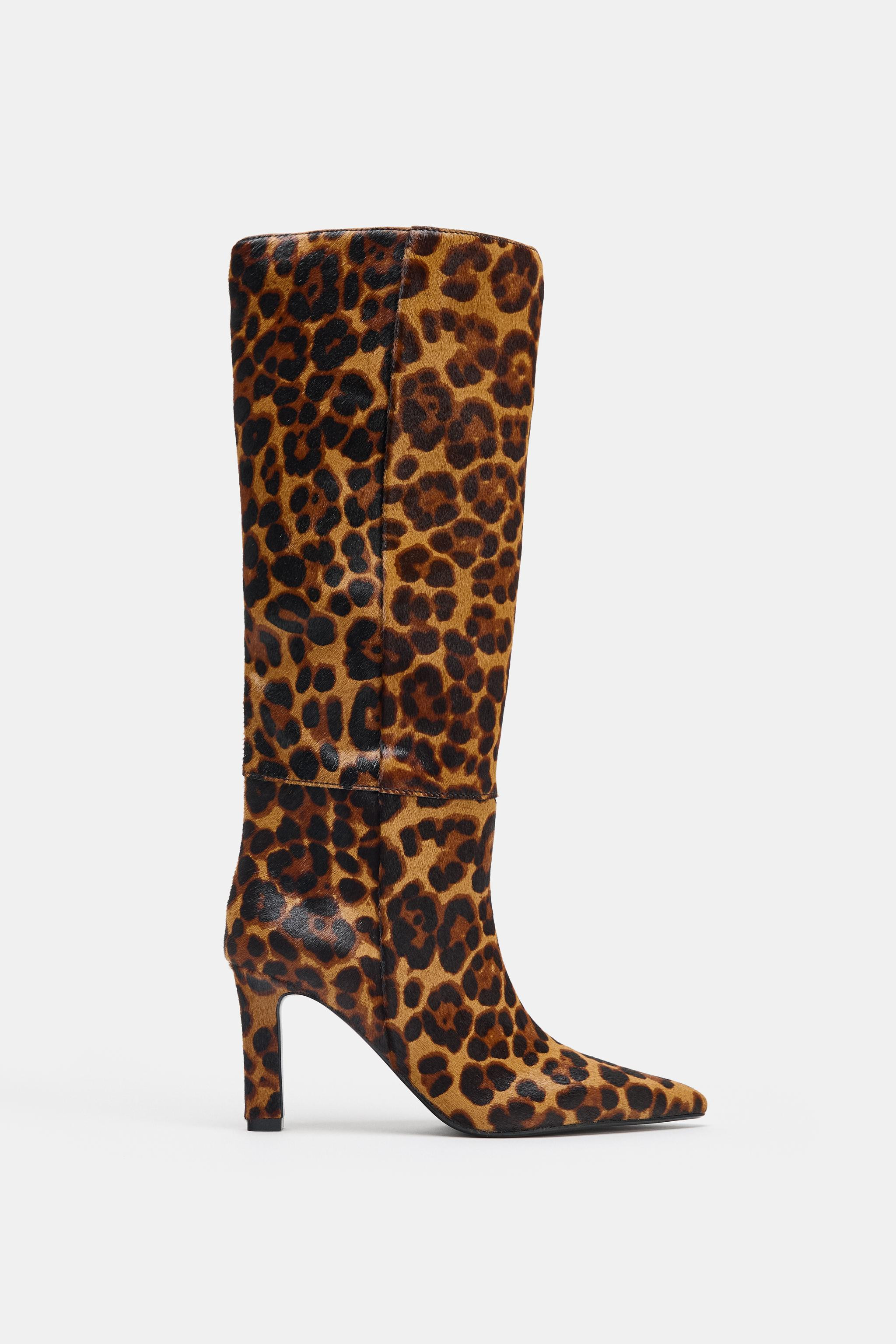 ANIMAL PRINT LEATHER BOOTS WITH FUR | Zara US