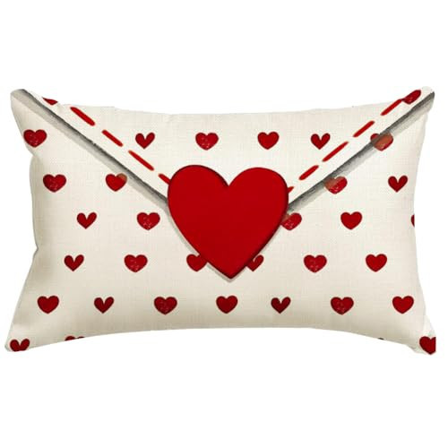 RABUSOFA Valentines Pillow Covers 12x20 inch Valentines Day Decoration Red Love Heart Anniversary Wedding Lumbar Throw Pillowcase for Couch Home Decor | Amazon (US)