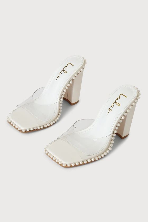 Power Pearl White Studded Vinyl High Heel Sandals | Lulus (US)