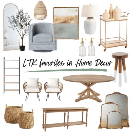 LTK customers most popular buys in Home Decor. 

Home, home sweet home, abstract art, bar cart, lamp, modern chair, woven pendant, arched top mirror, faux olive tree, ladder bookcase, pedestal dining table, baskets, foyer table, primrose mirror, dip dyed stool, clear glass soap pump, furniture, modern furniture, modern farmhouse style, studio McGee style

#LTKhome #LTKFind #LTKsalealert