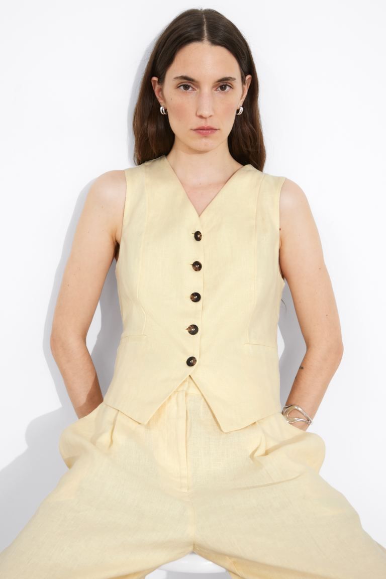 Tailored Linen Waistcoat - Light Yellow - Ladies | H&M GB | H&M (UK, MY, IN, SG, PH, TW, HK)