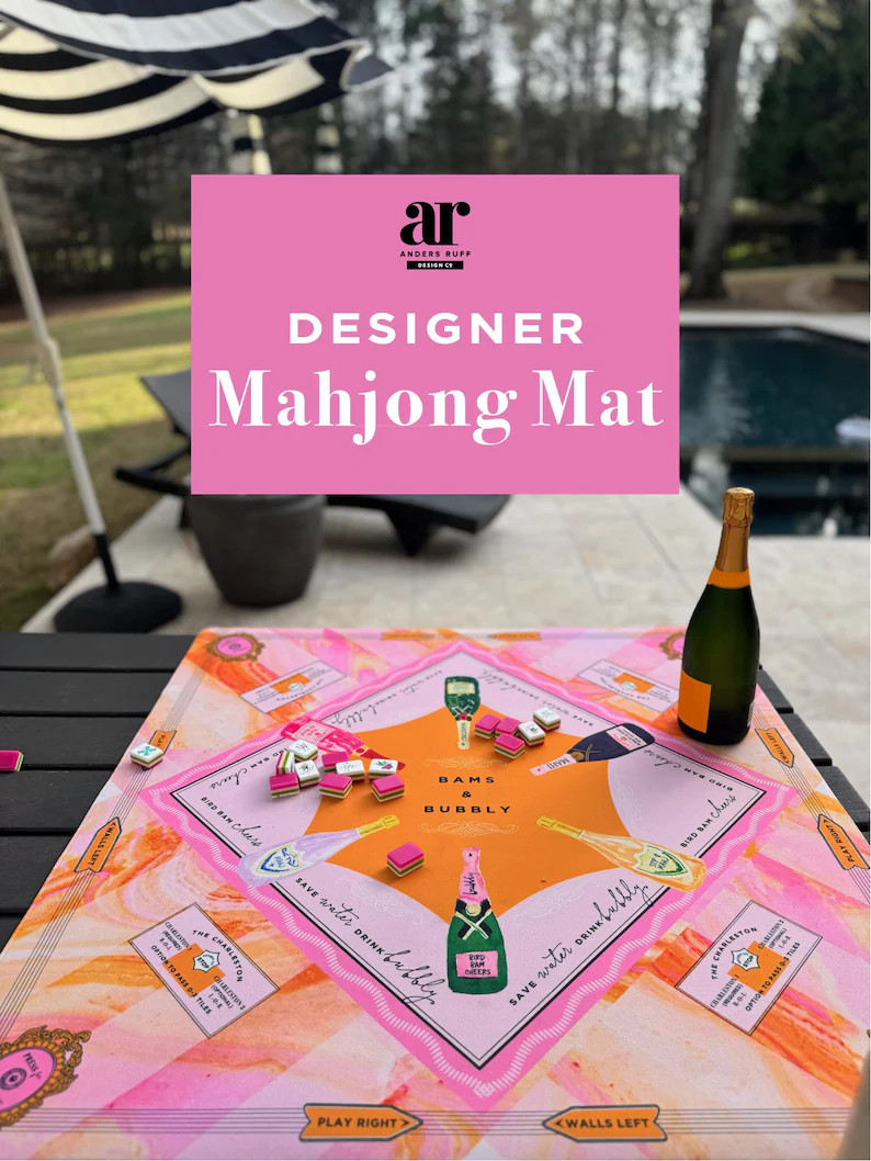 Bams & Bubbly Mahjong Mat  | Champagne Mahjong Collection | Preppy Pink, Orange Striped Swirl Des... | Etsy (US)