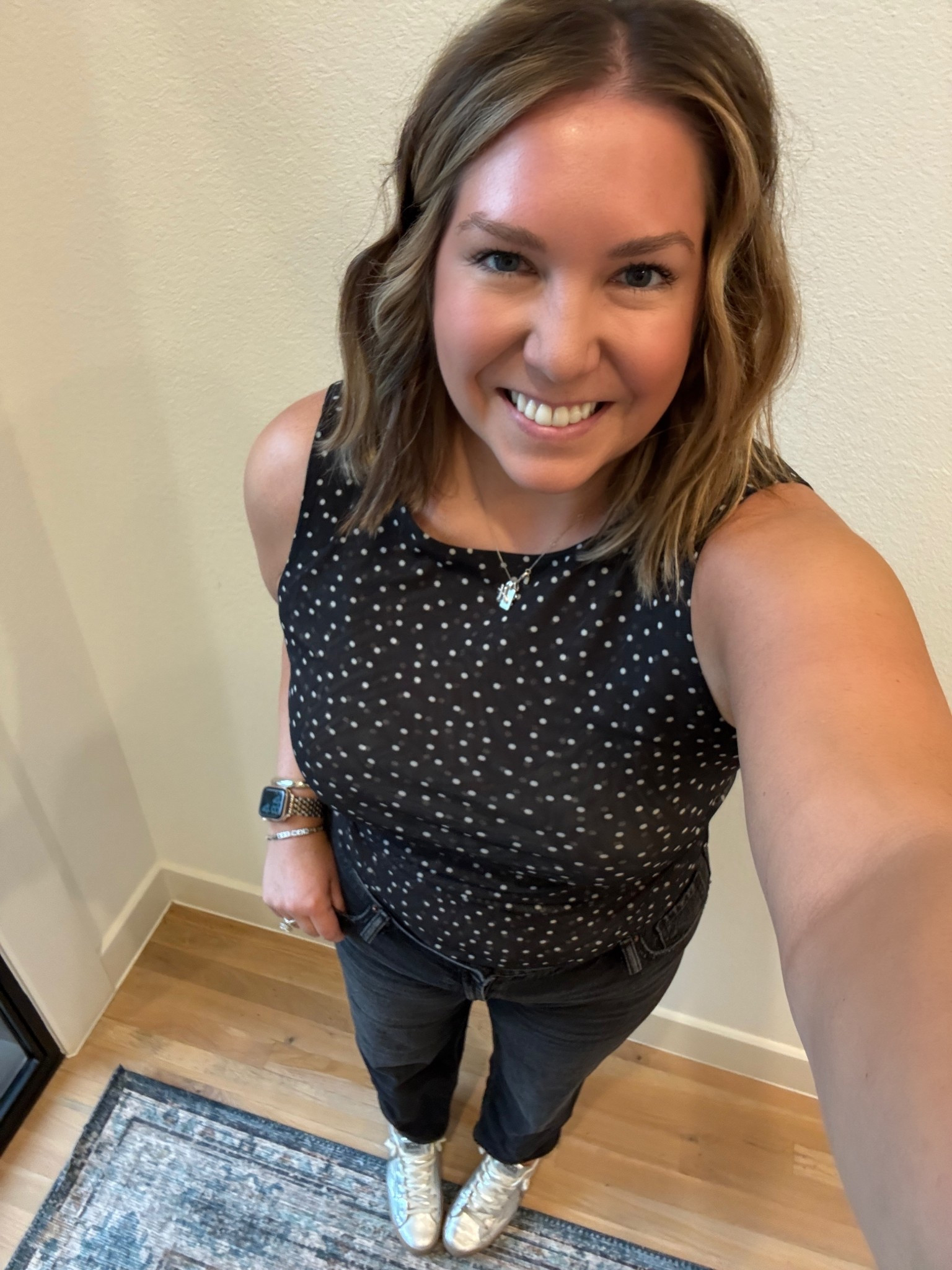 I’m loving polka dots for fall! This top is so fun and will be easy to carry thru seasons. Today I paired it with black jeans and sneaks to keep it casual. The silver adds a pop of interest  

#LTKShoeCrush #LTKFindsUnder100 #LTKFindsUnder50