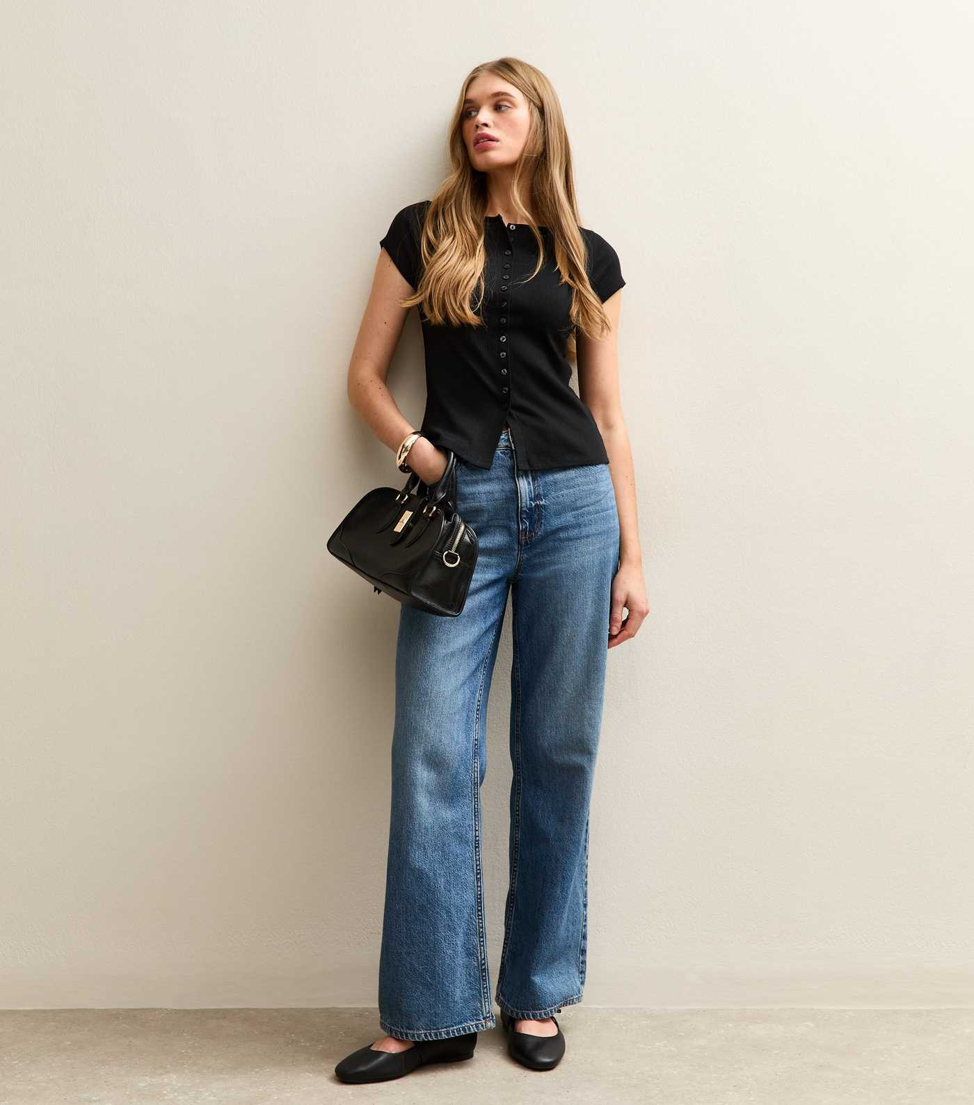 Black Button Through Baby Tee | New Look | New Look (UK)