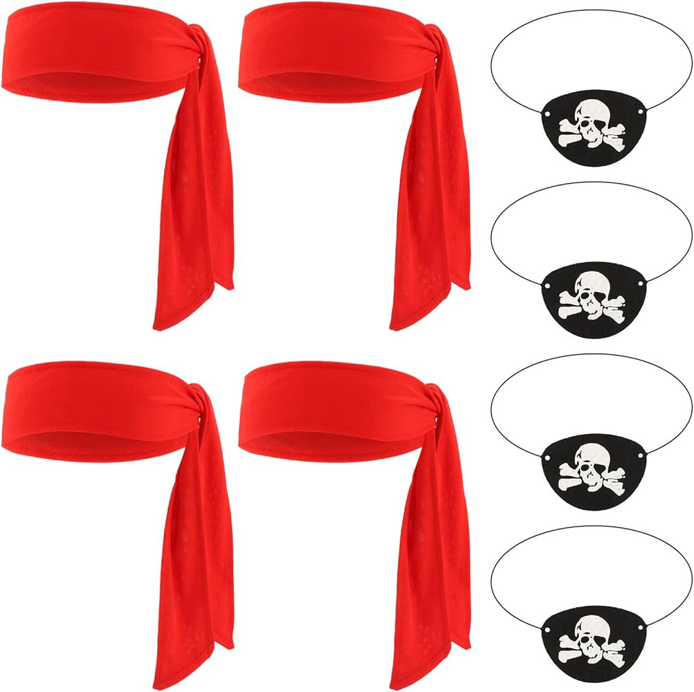 Chanaco Pirate Accessories 8Pcs Pirate Headband Costume Women Men Bandana Head Scarf Eye Patches ... | Amazon (US)