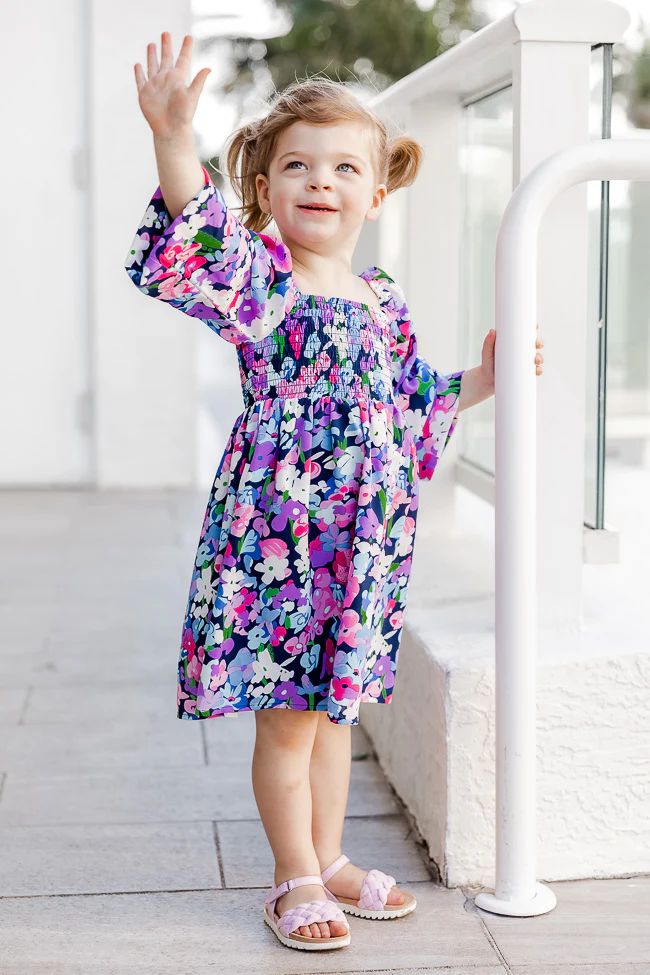 Poppy Dress Kids Blue Floral Mini Dress - Natalie Kennedy X Pink Lily | Pink Lily