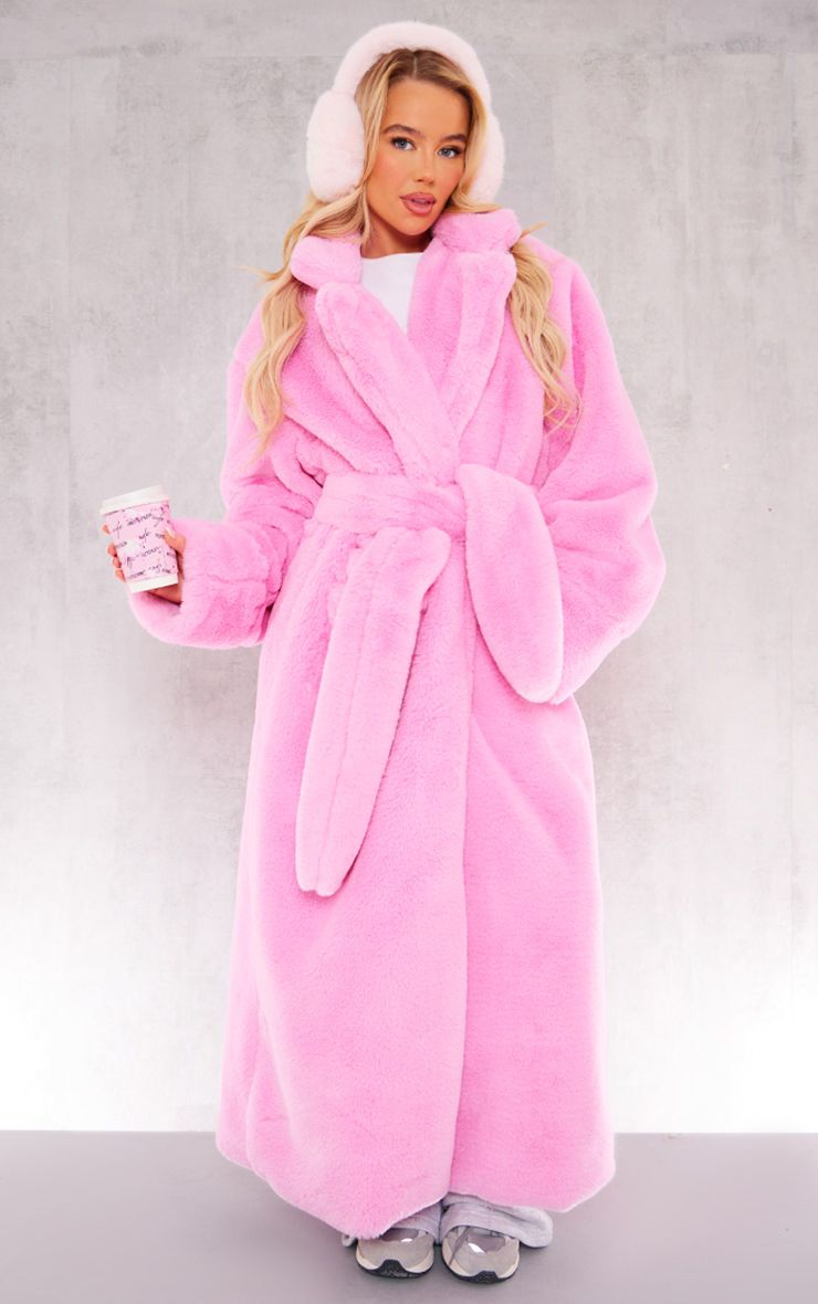 Candy Pink Faux Fur Maxi Coat | PrettyLittleThing US