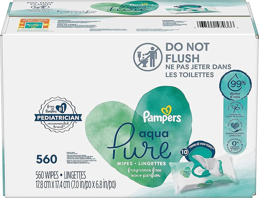 Pampers Aqua Pure Sensitive Baby Wipes 10X Pop-Top 560 Count | Amazon (US)