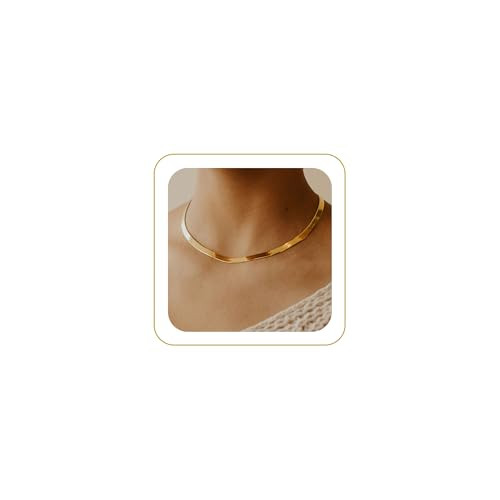 CHESKY Gold Chain Necklace for Women, Dainty 14k Gold Herringbone Simple Gold Flat 5MM Snake Chain Choker Delicate Chunky Gold Necklaces | Amazon (US)