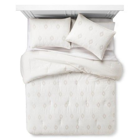 Embroidered Diamond Comforter Set Almond Cream - Nate Berkus™ | Target