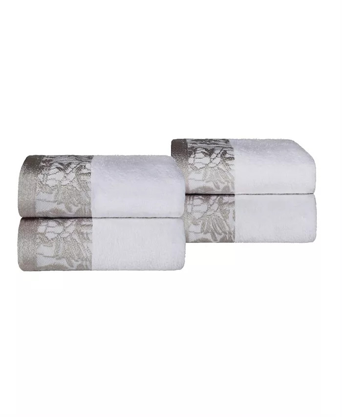 Floral Bohemian Embroidered Jacquard Border Cotton Hand Towel Set, 4 Pieces | Macys (US)