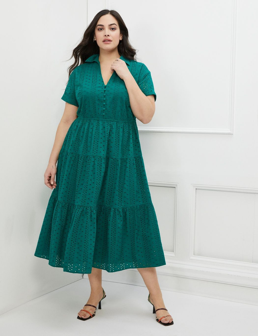 ELOQUII Elements Tiered Eyelet Dress | Eloquii