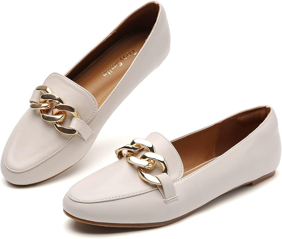 EasySmile Metal Chain Docer Loafers Flat for Women Casual Round Toe Penny Loafers Slip On | Amazon (US)