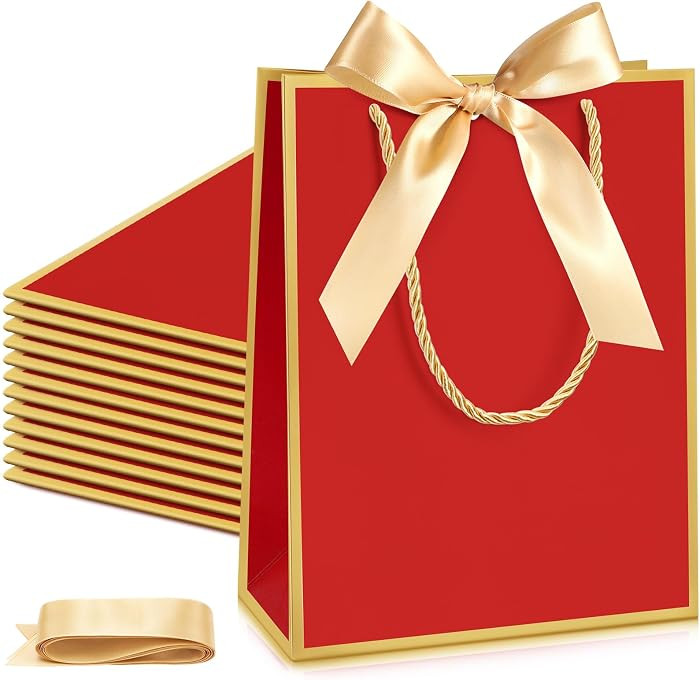 Silkfly 12/24 Pack Christmas Gift Bags with Handle 9x7x3.15'' Thank You Gift Bags with Bow Ribbon... | Amazon (US)