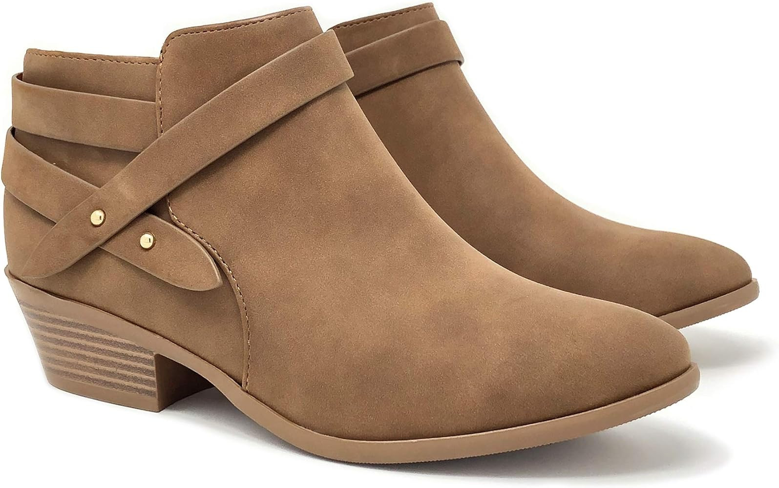 Soda Women's Fashion Closed Toe Multi Strap Ankle Bootie Block Heel | Amazon (US)