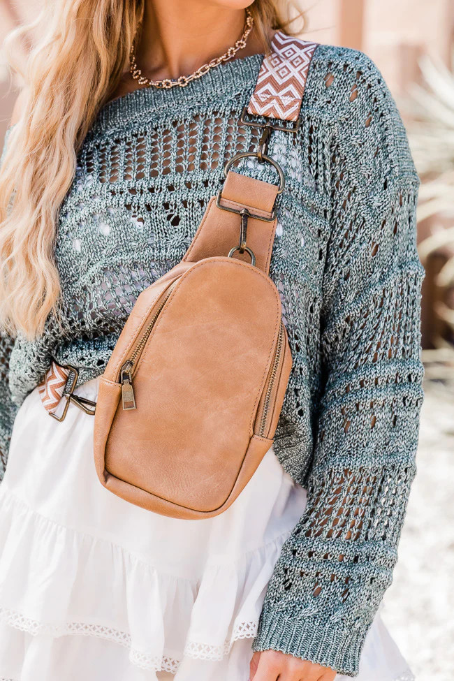 All The Feels Brown Sling Bag With Removable Printed Strap | Pink Lily