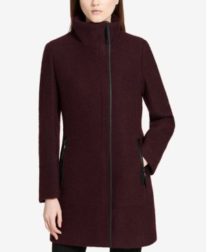 Calvin Klein Faux-Leather-Trim Asymmetrical Coat | Macys (US)