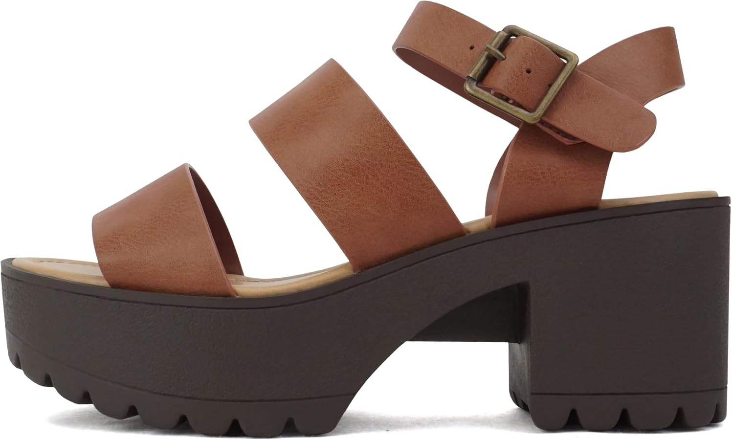 Soda ACCOUNT ~ Women Open Toe Two Bands Lug sole Fashion Block Heel Sandals with Adjustable Ankle... | Amazon (US)