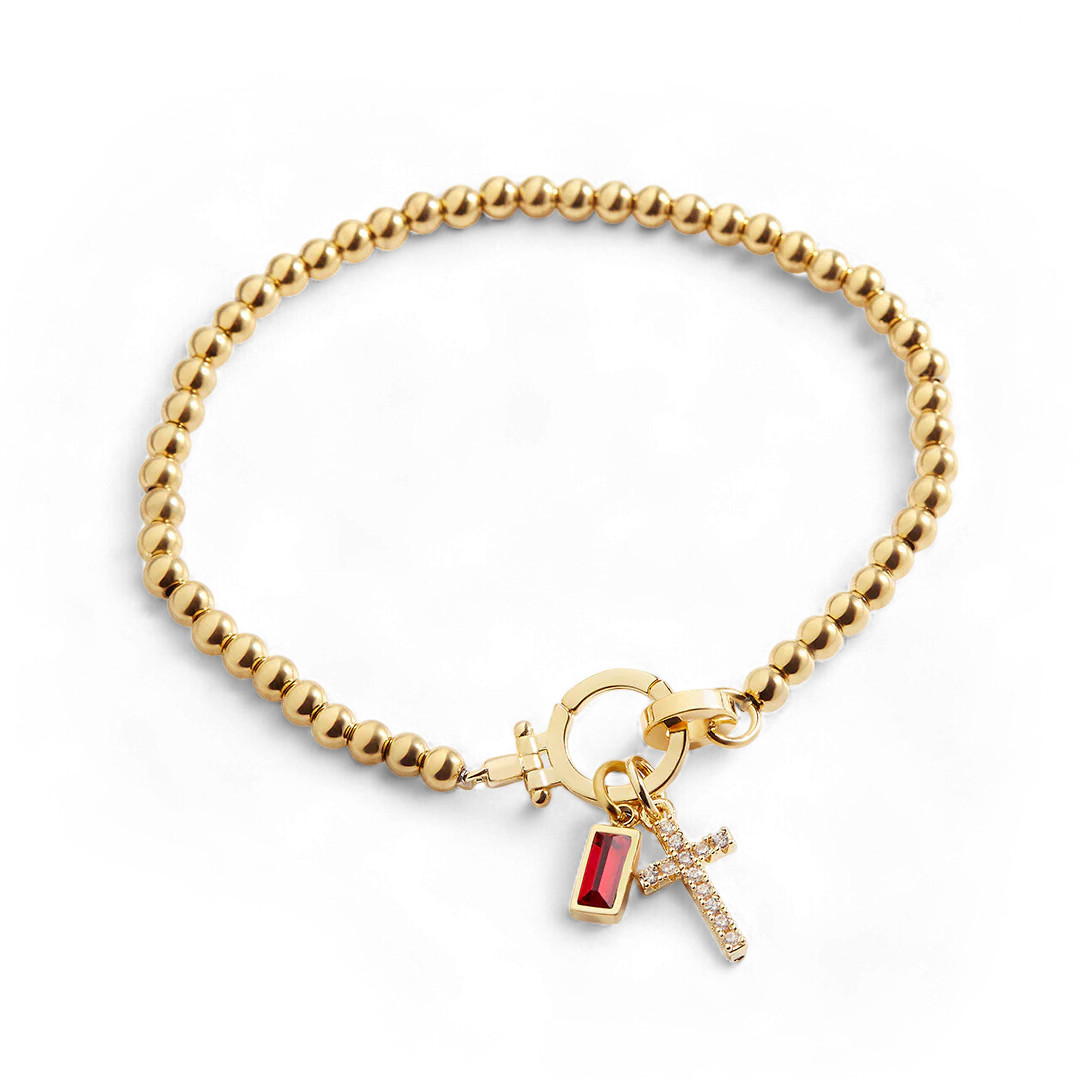 Birthstone Cross Charm Bracelet | Mint & Lily