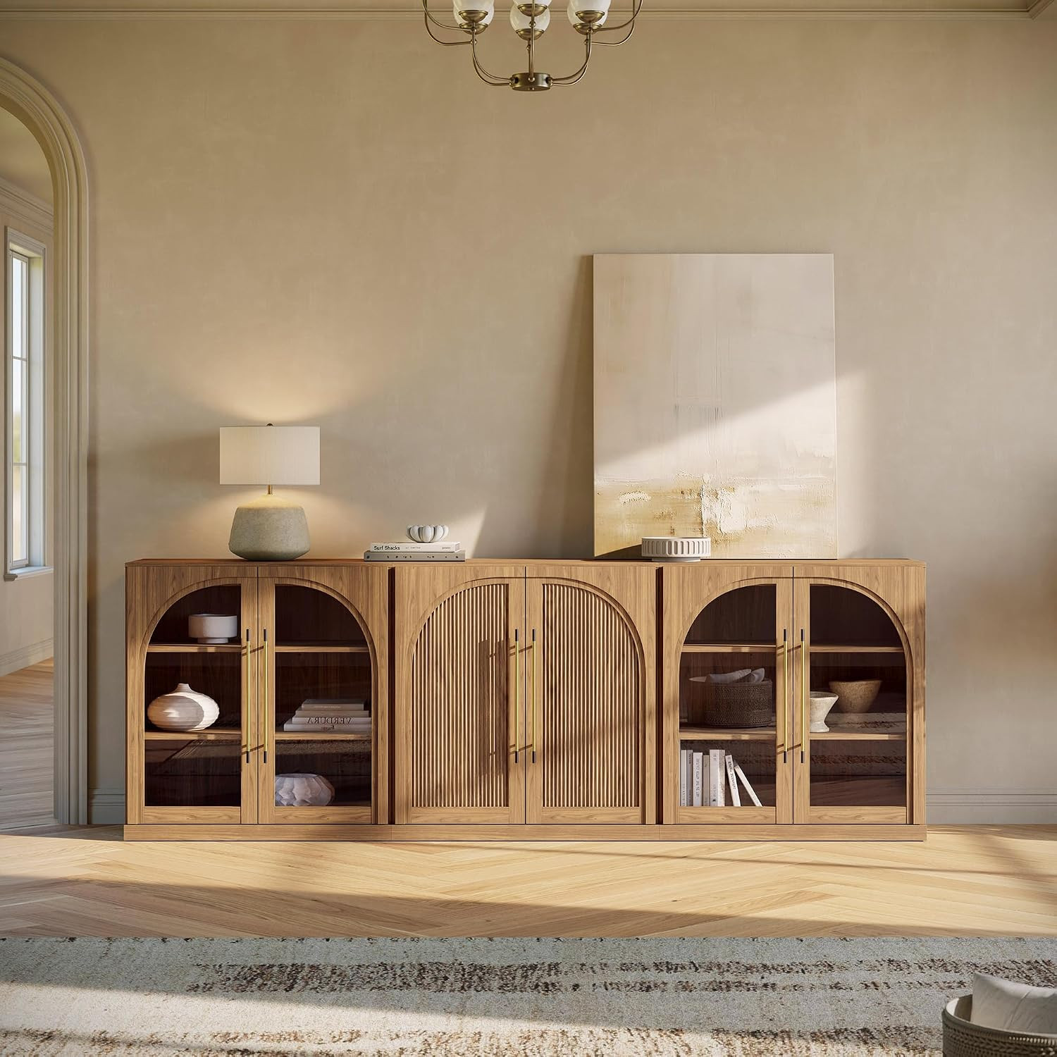 BELLEZE Jagger 3-Piece Modular Sideboard Buffet Cabinet - Camel | Amazon (US)