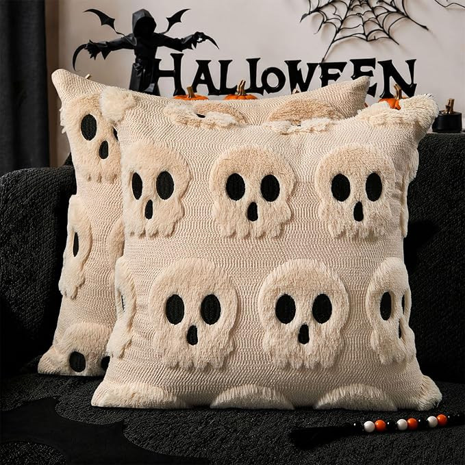 DFXSZ Halloween Pillow Covers 18x18 inch Set of 2 Beige Skeletont Halloween Decorations Soft Plus... | Amazon (US)
