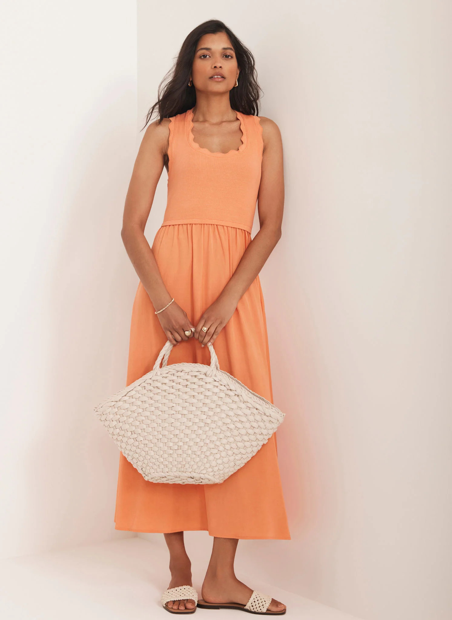 Orange Scallop Trim Midi Dress | Mint Velvet