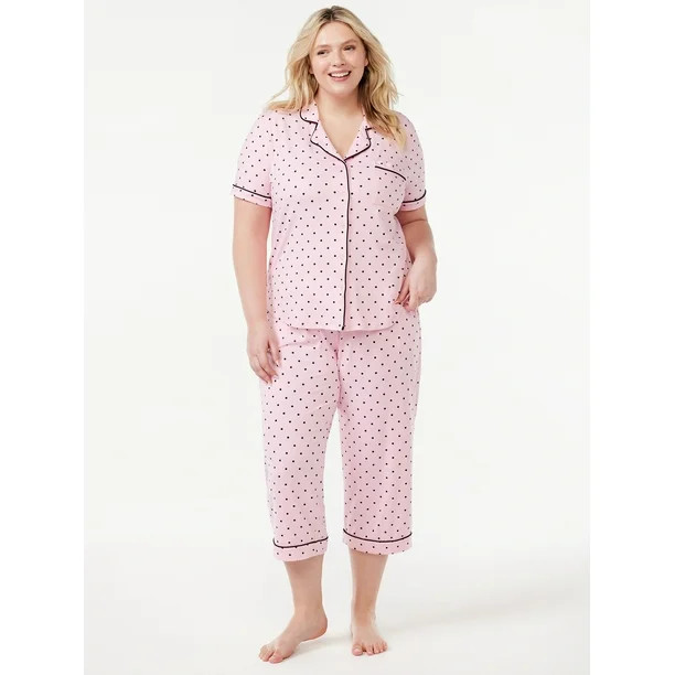 Joyspun Women's Notch Collar Top and Capris Sleep Set, 2-Piece, Sizes S to 3X | Walmart (US)