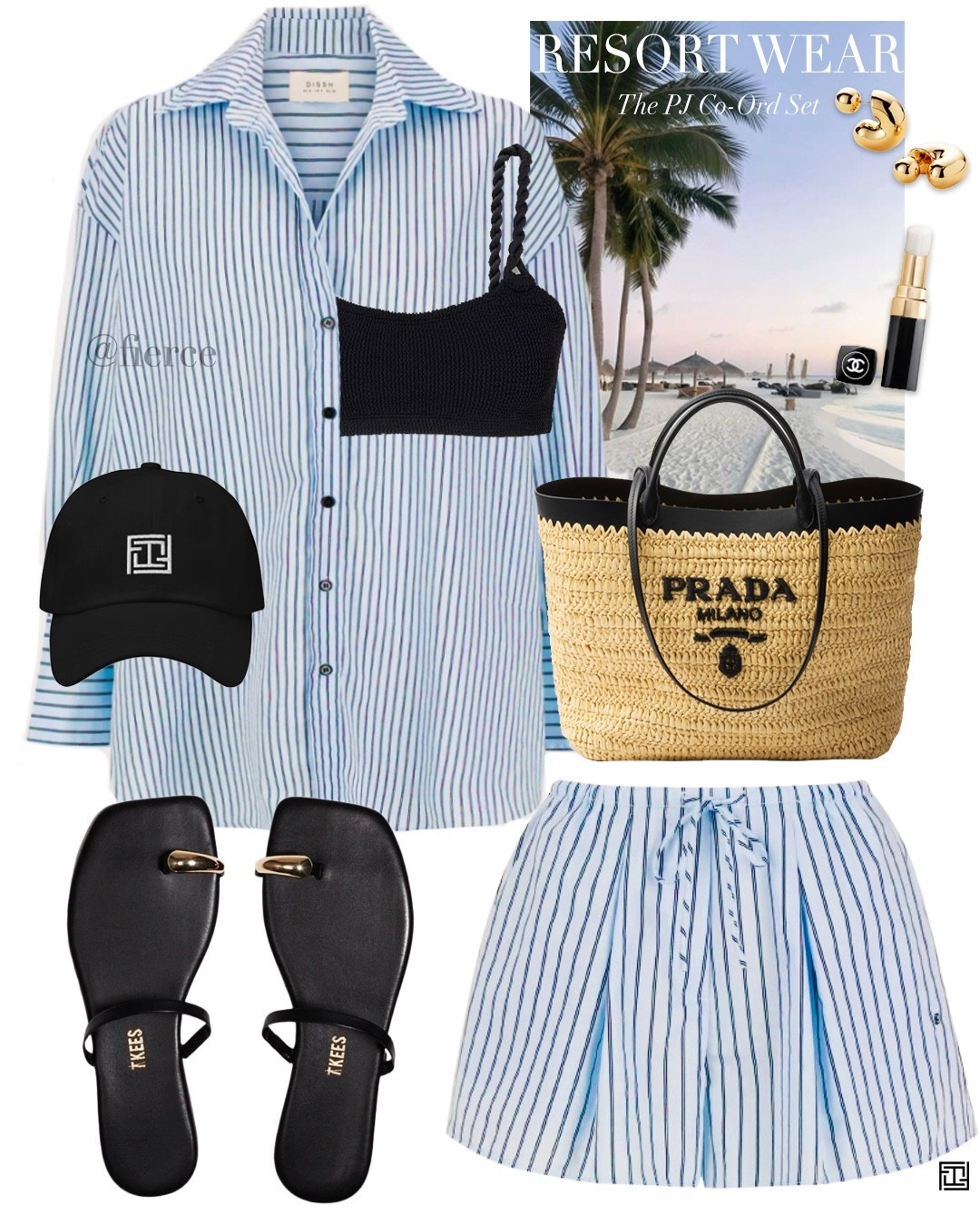 Blue striped co-ord matching set Prada raffia bag gold toe sandals resort wear beach holiday outfit

#LTKuk #LTKsummer #LTKtravel