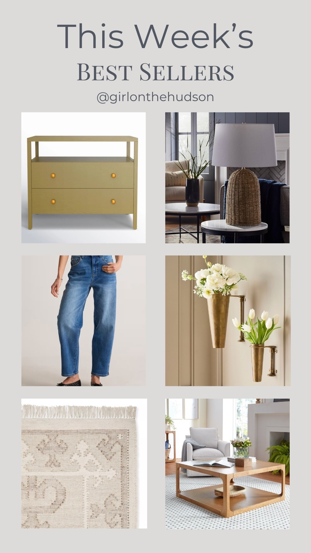Cheers to the weekend! Linking this  week’s best sellers which include the perfect olive green bedside table (still on sale!!), Target seagrass table lamp, my $50 Quince jeans, the prettiest wall vases, the perfect neutral rug (also on sale) and our Walmart coffee table (only $200!!) 

#LTKootd #LTKSaleAlert #LTKHome