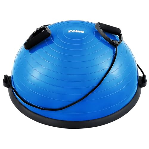 ZELUS Balance Ball Trainer with Resistance Bands and Foot Pump, Inflatable Yoga Ball for Home Gym Workouts, 23 Inch Exercise Half Ball for Balance Training Core Strength Fitness More, 330lb Cap | Amazon (US)
