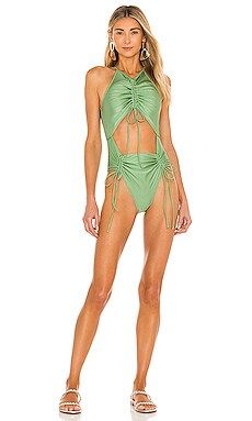 Andrea Iyamah Daho Drawstring One Piece in Green from Revolve.com | Revolve Clothing (Global)