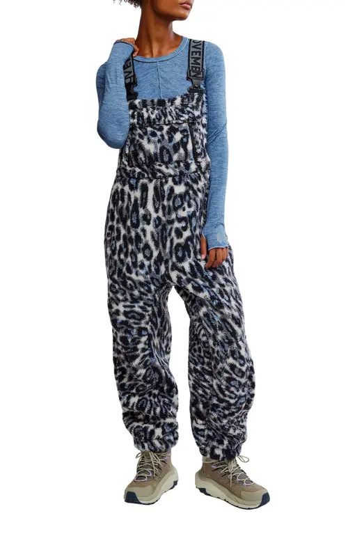 Free People Hit the Slopes Fleece Overalls in Snow Leopard Combo at Nordstrom, Size Small | Nordstrom